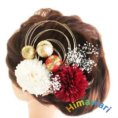 髪飾り ヘッドドレス 赤 鞠 前撮り 結婚式 成人式 卒業式 ドライフラワー 和玉 水引 fs1041