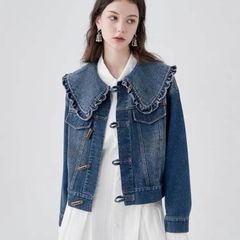 アウター デニム ジャケット レディース 個性的 セーラー襟 フリル 長袖 青