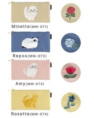 MATOKA 猫 ペンケース 松尾ミユキ 刺繍ペンケース 女の子 レディース ふでばこ マチなし フラット コンパクト スリム  ポーチ 小物入れ 布製 ファスナー開閉式 猫好き ねこアイテム 猫グッズ 刺繍 ししゅう レディース シンプル ナチュラル 大人