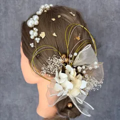 成人式髪飾り　和装　振袖　袴　結婚式　卒業式　パールカチューシャ　ドライフラワー　ヘッドドレス　紫陽花