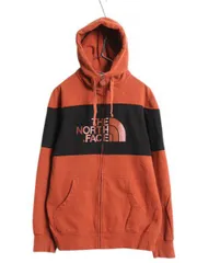 【お得なクーポン配布中!】 ノースフェイス フルジップ プリント スウェット フード パーカー メンズ M / アウトドア トレーナー 裏起毛 ツートン ブラック レンガ色