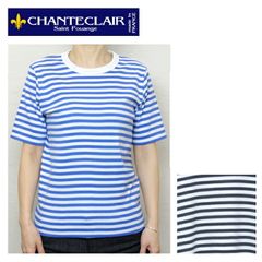 シャントクレール CHANTECLAIR ボーダー クルーネック半袖Tシャツ 丸首カットソー フランス製 BLACK ブラック BLUE ブルー