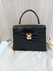 クロコダイル型押し ハンドバッグ ブラック ゴールド金具 alfred roth 