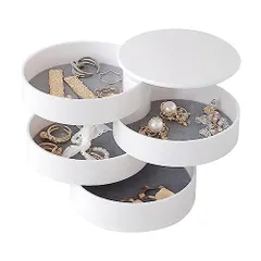 ホワイト アクセサリートレー ジュエリーボックス 4段 回転式ジュエリー収納 アクセサリーケース 大容量の宝石箱 小物入れ アクセサリー アクセサリー収納 指輪 ピアス ネックレス ブレスレット 腕時計 ジュエリー収納 収納ボックス (ホワイト)