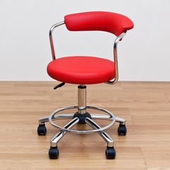 キャスター付き　回転チェア　カットチェア　デスクチェア　ワークチェア　昇降　回転　くるくる　キッチン　作業椅子　移動らくらく　コロコロ　PUレザー　合皮　赤　レッド(RD)　(S140)H-1080RD▲(2)デザインチェア　レッド