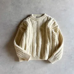 極美品 / Guernsey Woollens ガンジーウーレンズ / 英国製 ウール100% ドロップショルダー ケーブル編み セーター ニット / レディース 36 / クリーム / イギリス製 / 毛