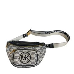 ◆未使用品◆ MICHAEL KORS マイケルコース ロゴ ジャカード ベルトバッグ ボディバッグ ウエストバッグ ブラック×アイボリー系 V77320NC