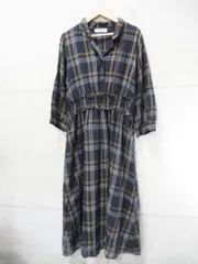 Discoat ディスコート シャツワンピース 前開き 七分袖 ロング丈 チェック柄 ネイビー系 Fサイズ