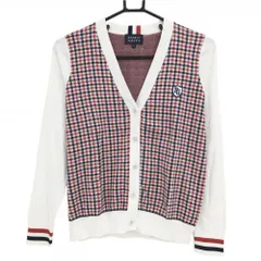 【超美品】パーリーゲイツ ニットカーディガン 白×レッド×ネイビー 身頃チェック  レディース 0(S) ゴルフウェア PEARLY GATES