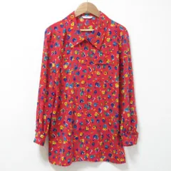 GIVENCHY - 美品 GIVENCHY life ジバンシィライフ ヴィンテージ フラワープリント 花柄 サイドスリット ロングスリーブ ブラウス シャツ 9号 レッド系 レディース 古着 中古 USED 美品 GIVENCHY life ジバンシィライフ ヴィンテージ フラワー