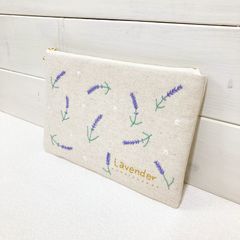 深型ポーチ【ラベンダー】　刺し子・綿麻・コットン