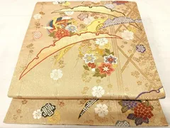 平和屋着物◎六通柄袋帯　唐織　雪芝鳳凰花文　金銀糸　正絹　逸品　AAAU3025yx