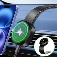【★送料無料★】【15W急速充電&超強磁力】Supulin スマホホルダー 車 ワイヤレス充電 マグネット 360度自由回転 車載スマホホルダー Magsafe充電器 スマホスタンド 携帯ホルダー マグセーフ カー用品 片手操作 iPhone16/15/14/