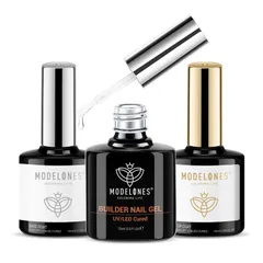 Modelones ジェルネイル トップ コート ベース コート ビルダー ネイル ジェル 3*15mlセット、ノンワイプトップコート、 トップ コート シャイン フィニッシュ、7-in-1 クリア ジェル ビルダー 爪の強化 アペックス ジェルネイル用 UV