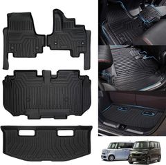 HONDA Nbox 5D立体フロアマット 防水 カーマット 縁高 トランクマット TPO素材 滑り防止 耐汚れ カスタムパーツ 車種専用設計(ホンダ 新型 N-BOX JF3 JF4型, フロアマット+ラゲッジマット 4点セット)