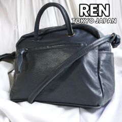 【柔らかい質感✨シェーブルレザー】　レン　REN TOKYO JAPAN　ハンドバッグ 2WAY ショルダーバッグ ゴートレザー やぎ革　ネイビー