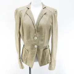 ブルネロクチネリ BRUNELLO CUCINELLI レザージャケット 革ジャン 羊革 背抜き 42 ベージュ系 イタリア製 ポケット 裏地 無地のサムネイル