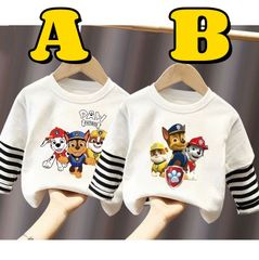 ✨新品✨PAW PATROL パウパトロール キッズTシャツ 長袖 ボーダー柄 子供服 男の子 女の子 100/110/120/130cm 綿 コットン100% 白 ホワイト キャラクター 誕生日プレゼント ギフト 長袖Tシャツ