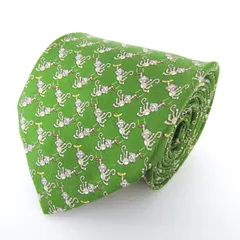 サルヴァトーレフェラガモ ブランド ネクタイ 総柄 動物柄 サル シルク イタリア製 PO メンズ カーキ Salvatore Ferragamo 【中古】