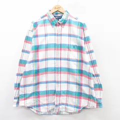 XL/古着 ラルフローレン 長袖 ブランド シャツ メンズ 90s ワンポイントロゴ BLAIRE 大きいサイズ ロング丈 コットン ボタンダウン 白他 ホ