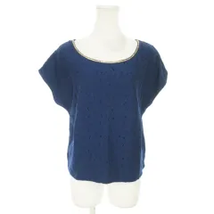 ロペピクニック ROPE Picnic ブラウス 総レース ラウンドネック 半袖 テープ装飾 花柄 華やか 38 紺 ネイビー /AO18