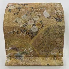 6MNA906 高級 名古屋帯 全通 鶴柄 花柄 和柄 キラキラ