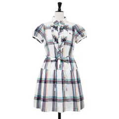 【美品】BURBERRY BLUE LABEL バーバリー ブルーレーベル ワンピース サイズ:36(S) / チェック シャツ ワンピース / ミニ丈 膝上 パフスリーブ 半袖 ホースマーク 刺繍 フリル ティアード コットン【レディース】【中古】