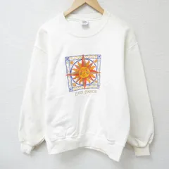 M/古着 Crazy Shirts 長袖 スウェット メンズ 90s 太陽 刺繍 クルーネック 白 ホワイト 25mar22 中古 スエット トレーナー トップスのサムネイル
