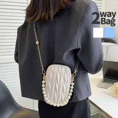 【在庫限り】2way ミニポーチ ショルダーチェーン付き ホワイトorライトブルー 韓国バッグ スマホバッグ ショルダーバッグ 高級感 コンパクト パール チェーン キルティング 持ち運び 収納 小物 おしゃれ コーディネート 注目 フォーンバッグ 便利