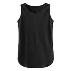 ワッフル生地 レディース ロングタンクトップ ノースリーブ サイドスリット Uネック 体系カバー 重ね着 レイヤード ゆったり シンプル おしゃれ 黒 白 rr-039