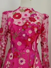 フラワー 刺繍 シアー ワンピース タイト エレガント 2色 韓国