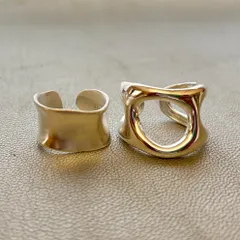 新品【 シルバージュエリー リング ２個セット 】 ウェーブ オープンリング 指輪 シルバー アクセサリー メンズ レディース ユニセックス ペアリング ギフト おしゃれ マット加工 S925刻印 Silver Plated フリーサイズ 【残りわずか！】