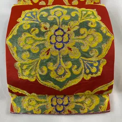 正絹・龍村平蔵製袋帯・国宝揚成盆・深い緑色和名千歳緑色・品格のある