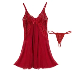 スリップ＆Tバック ２点セット ベビードール ネグリジェ セクシーランジェリー スリット 透け感 大きいサイズ S-7L 黒 赤 緑 青 su508