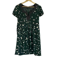 UNTITLED(アンタイトル) ワンピース サイズ2 M レディース美品  - グリーン×白×黒 半袖/ひざ丈/花柄（フラワー）