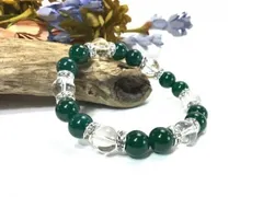 緑瑪瑙×水晶 パワーストーン ブレスレット 天然石  10mm（シルバー）メンズ・レディース 男性・女性 数珠ブレス 開運  [3]