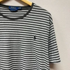 古着　XL　ポロラルフローレン　RalphLauren　ワンポイントロゴ　ビッグサイズ　ボーダー　Tシャツ　グレー