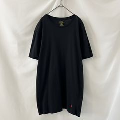 L 美品 ポロラルフローレン Uネック ワンポイント Tシャツ 無地 コットン 黒 裾ポニー