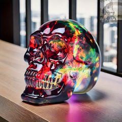天然石　ボルケーノアゲート　スカル　頭蓋骨　カービングUV蛍光強⭐️2821 天然石 ボルケーノアゲート スカル 頭蓋骨 カービングUV蛍光強⭐️2821