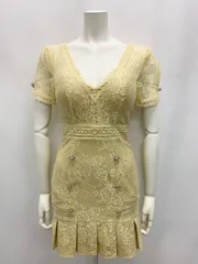 1005 an Andy アンディ　キャバクラ　ドレス　総レース　プリーツスカート　ミニ　タイト　パールボタン　キャバドレス　S