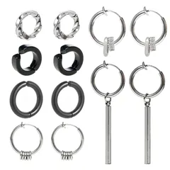 6ペア イヤリング メンズ イヤーカフ フェイクピアス フープイヤリング ノンホール ピアス 人気 シルバー ブラック レディース 男性 両耳用 金属アレルギー対応 収納ポーチ付き ユニセックス 韓国 穴なし 両耳セット