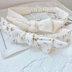 【全2色】ダブルリボンのベビーヘアバンド/韓国生地／ヘアバンド