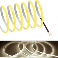 【RYE】 COB テープライトLEDストリップライトフレキシブル 高密度 幅5mm 隠れたLEDテープライト0.5m 320LEDs/m 昼光色4000K DC12V 180°発光CRI>=90，両面テープ変形可能 切断可能 黒と赤のワイヤーに接続 寝室 0