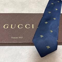 美品 GUCCI グッチ シルク 100％ ネイビー 蜂 ハチ bee 254-669