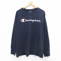 XL/古着 チャンピオン champion 長袖 Tシャツ メンズ ビッグロゴ コットン クルーネック 紺 ネイビー 25sep04 中古