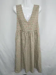 ◇ ⊂ POU DOU DOU プードゥドゥ チェック柄 膝下丈 ワンピース サイズM グリーン系 レディース E  【1409240045076】