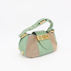 フェンディ Fendi  ベージュ グリーン ズッカ キャンバス レザー バゲット ショルダーバッグ