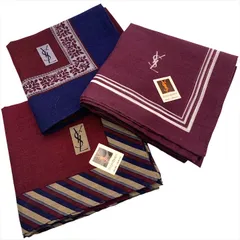 未使用 保管品 YVES SAINT LAURENT YSL イヴサンローラン ロゴ ハンカチ 綿100％ 3点セット まとめ ファッション小物 グッズ 雑貨 m14806