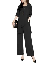 [Four leaf] セットアップ レディース フォーマル パンツドレス スーツ 3点セット ジャケット パンツ ノースリーブ スリーピース 大きいサイズ ワンピース カジュアル 春 夏 秋 (XL, 黒) [ブラック] [XL]