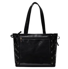 [ALL DAY Shining] トートバッグ リボン付き 手提げバック ショルダー クリアポケット サイドリボン 痛バック いたばっぐ 痛バ コンサート イベント 女子会 推し活 オタ活 A3 A4 横長 a4サイズ リボン RBBK [ブラック]